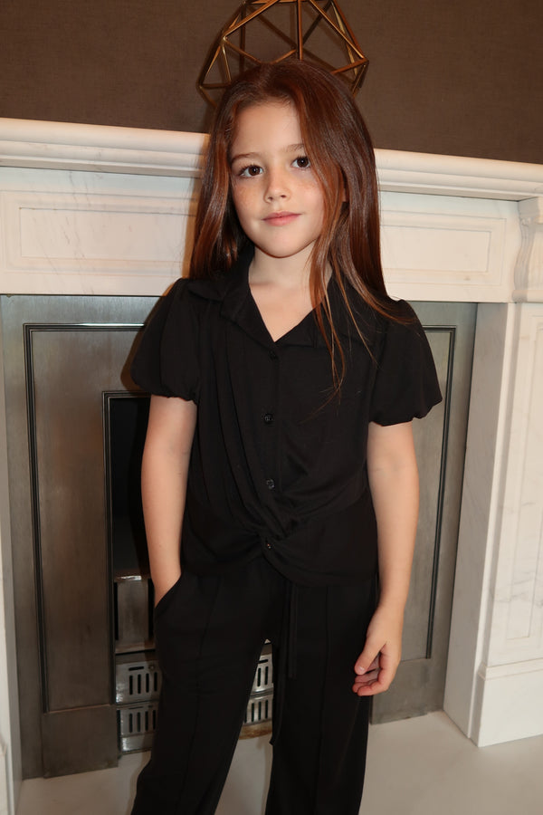 Lauren Goodger & Larose Childrens Black Knot Hem Collared Shirt