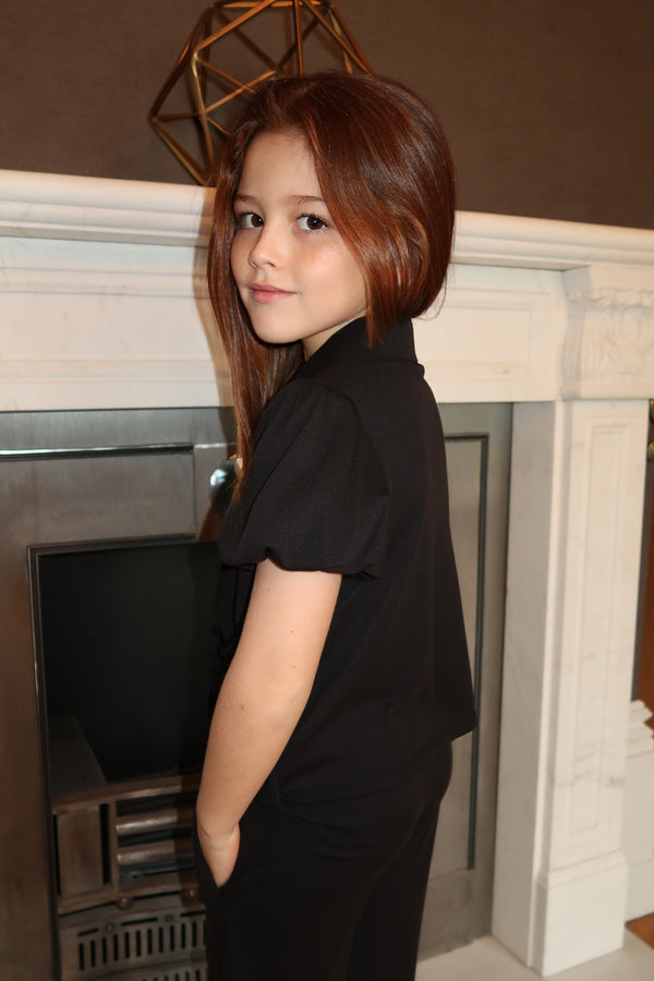 Lauren Goodger & Larose Childrens Black Knot Hem Collared Shirt