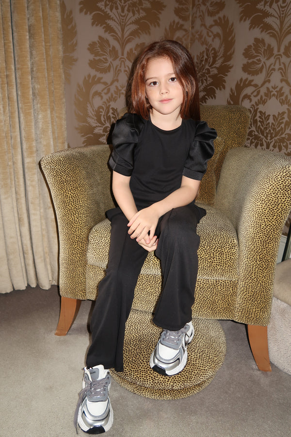 Lauren Goodger & Larose Childrens Black Silky Puff Sleeve Top