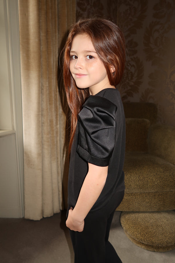 Lauren Goodger & Larose Childrens Black Silky Puff Sleeve Top