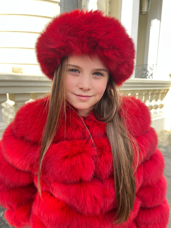 Childrens Red Luxury Fur Headband