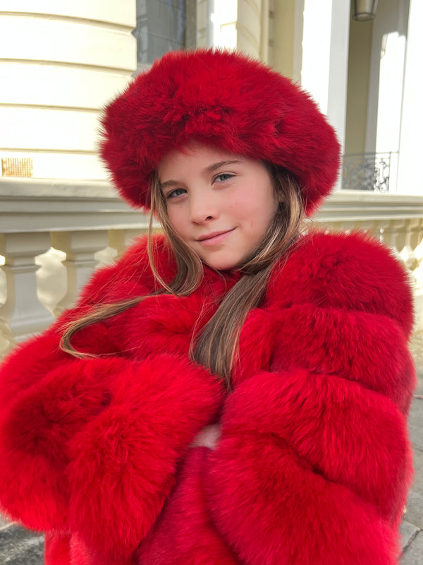 Childrens Red Luxury Fur Headband