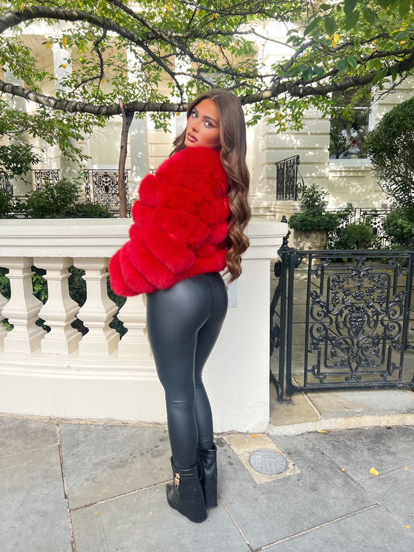 Red Luxury Fur 5 Row Long Sleeve Jacket