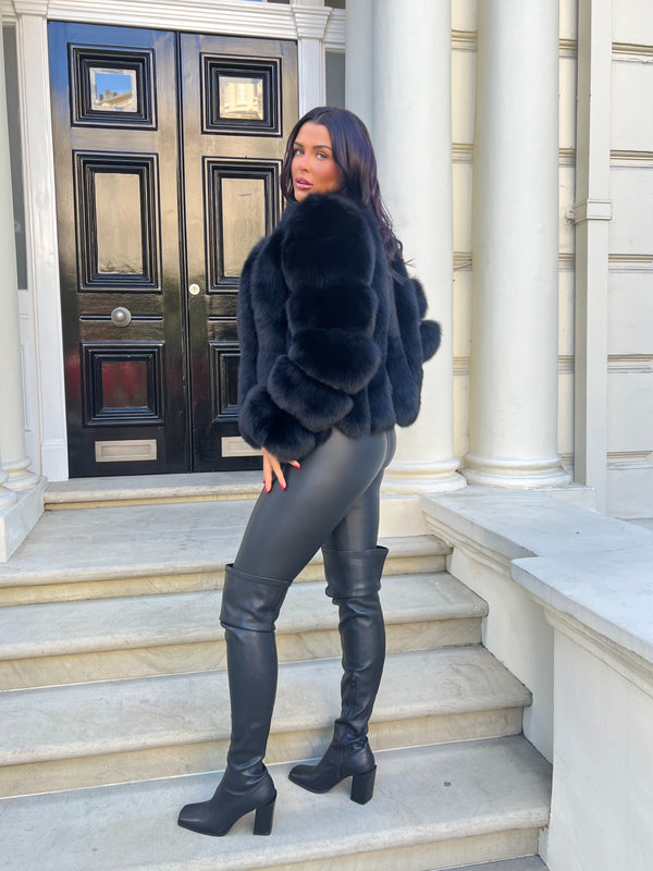 Black Luxury Fur Vertical Pelt Coat