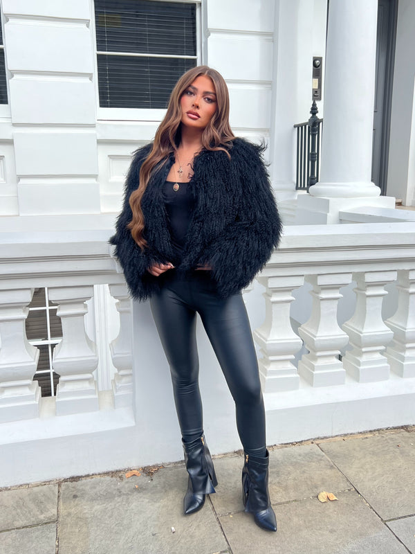 Black Luxury Mongolian Lamb Fur Coat