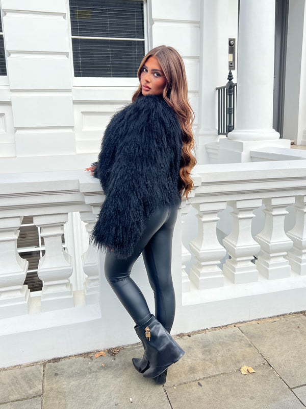 Black Luxury Mongolian Lamb Fur Coat