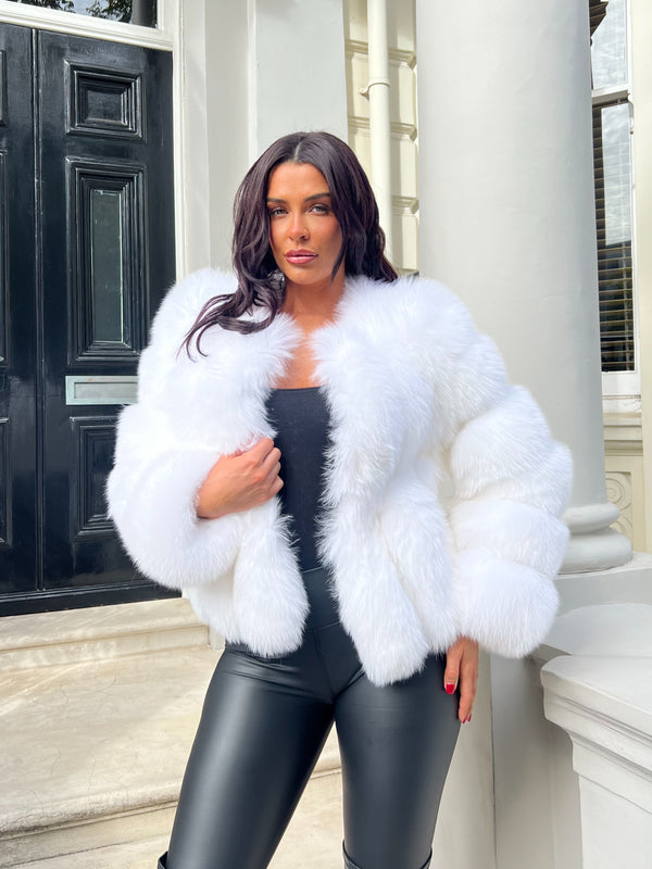White Luxury Fur Vertical Pelt Coat