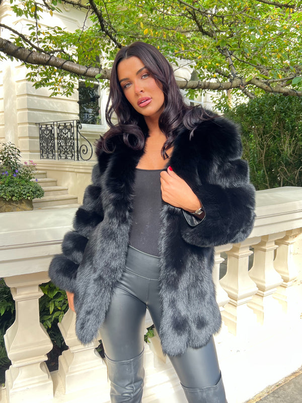 Black Luxury Fur Mid Length Coat