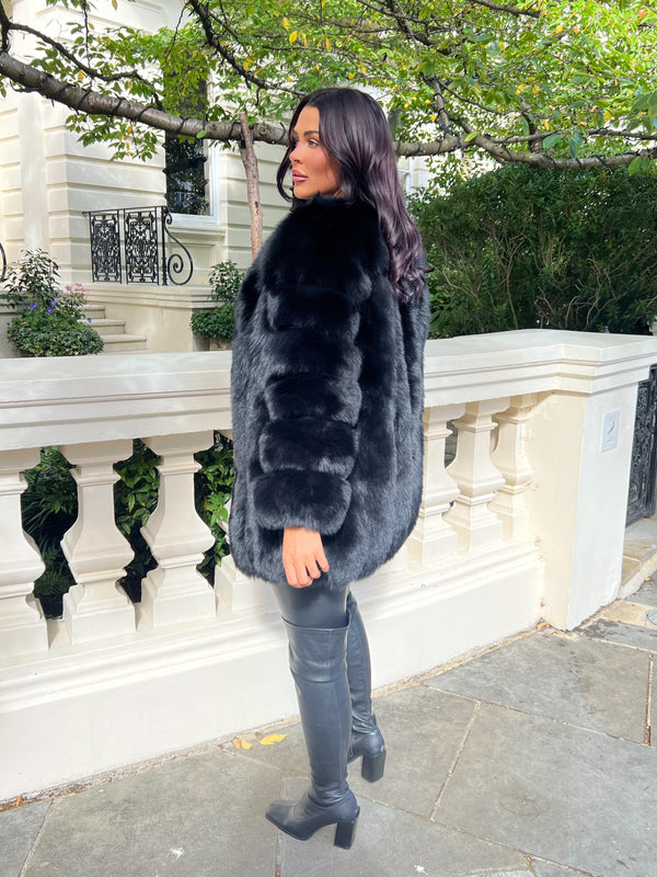 Black Luxury Fur Mid Length Coat