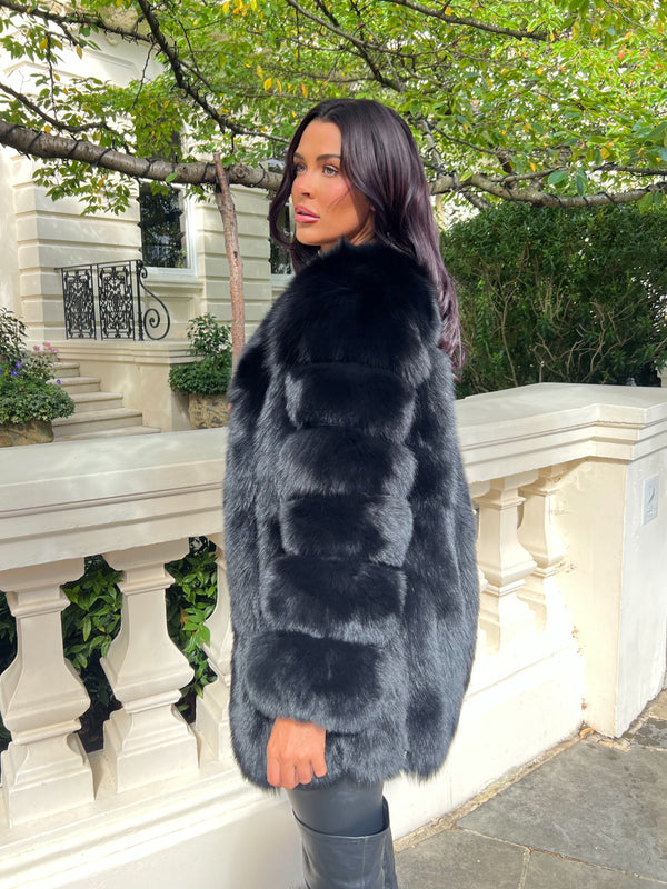 Black Luxury Fur Mid Length Coat