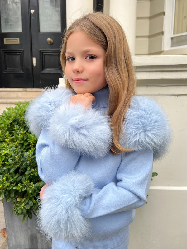 Childrens Baby Blue Snap Band Premium Faux Fur Cuffs