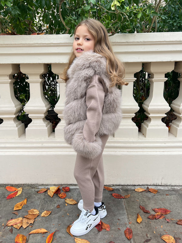 Childrens Beige Premium Faux Fur Short Gilet