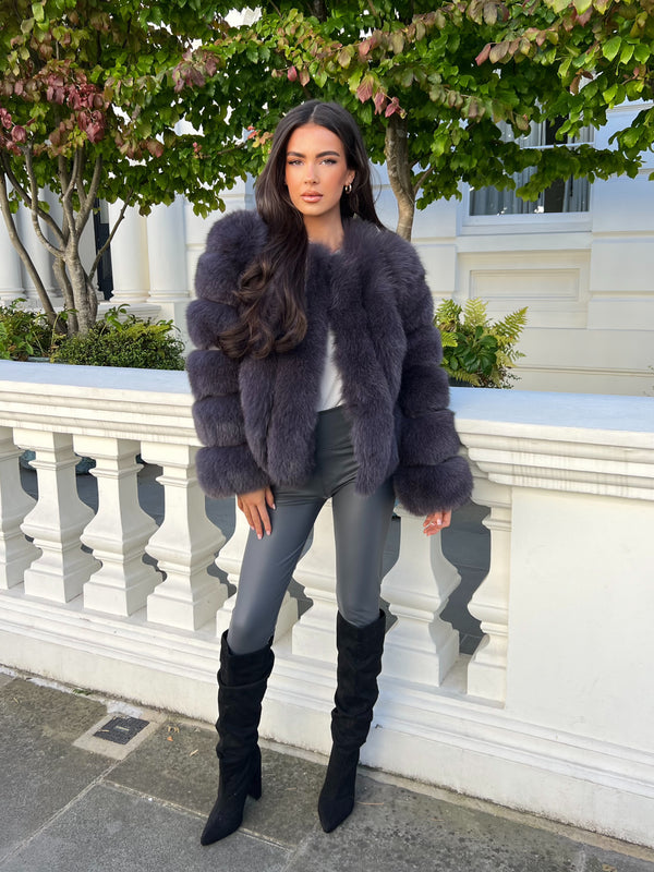 Charcoal Luxury Fur Vertical Pelt Coat
