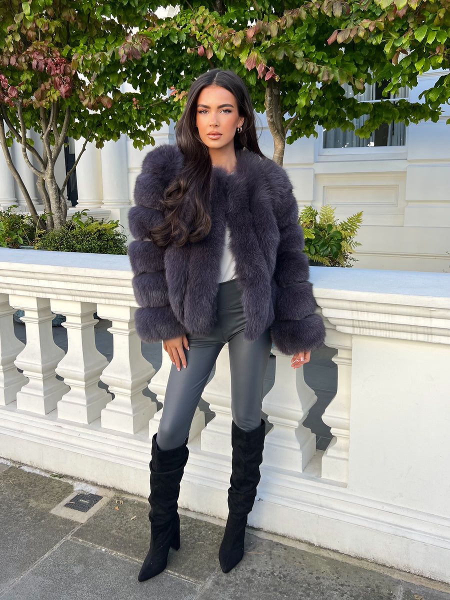 Charcoal Luxury Fur Vertical Pelt Coat – H&L
