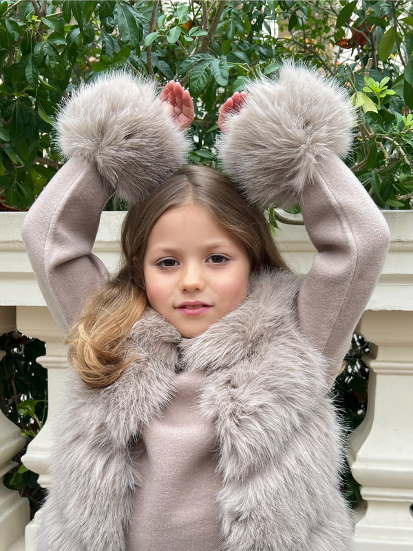 Childrens Beige Snap Band Premium Faux Fur Cuffs
