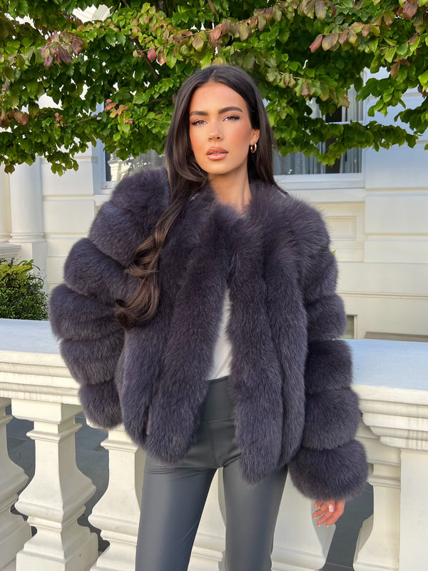 Charcoal Luxury Fur Vertical Pelt Coat