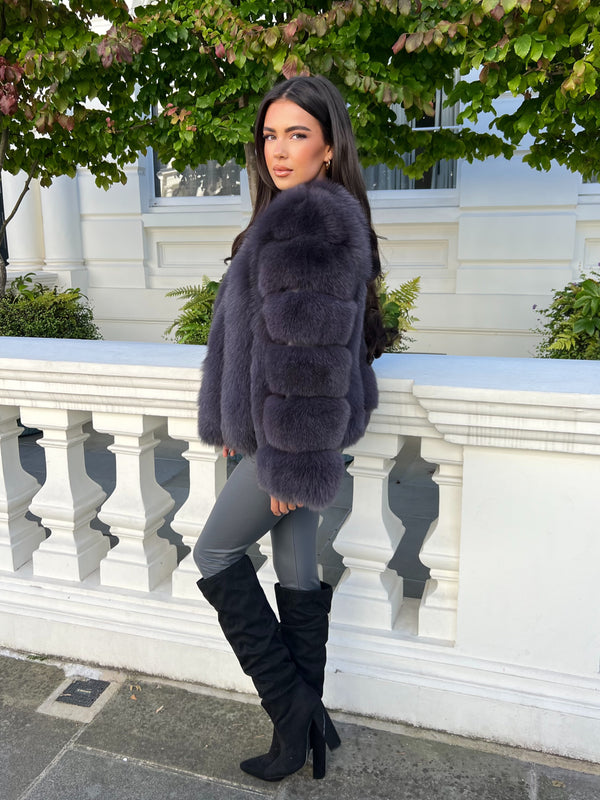 Charcoal Luxury Fur Vertical Pelt Coat