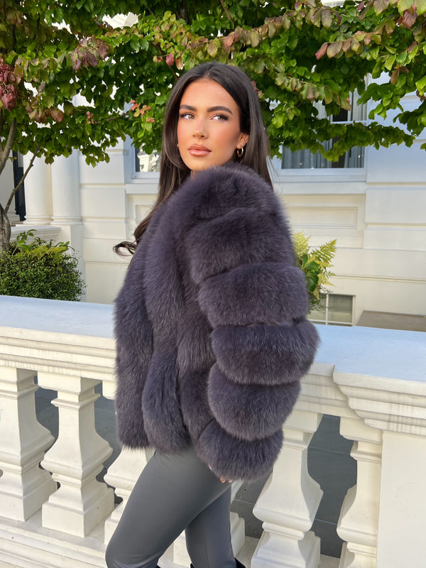 Charcoal Luxury Fur Vertical Pelt Coat