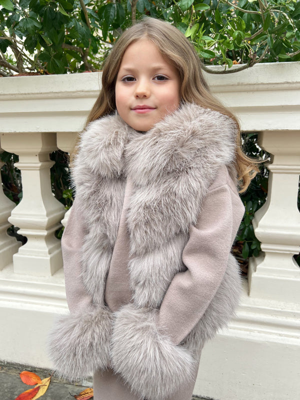 Childrens Beige Premium Faux Fur Short Gilet