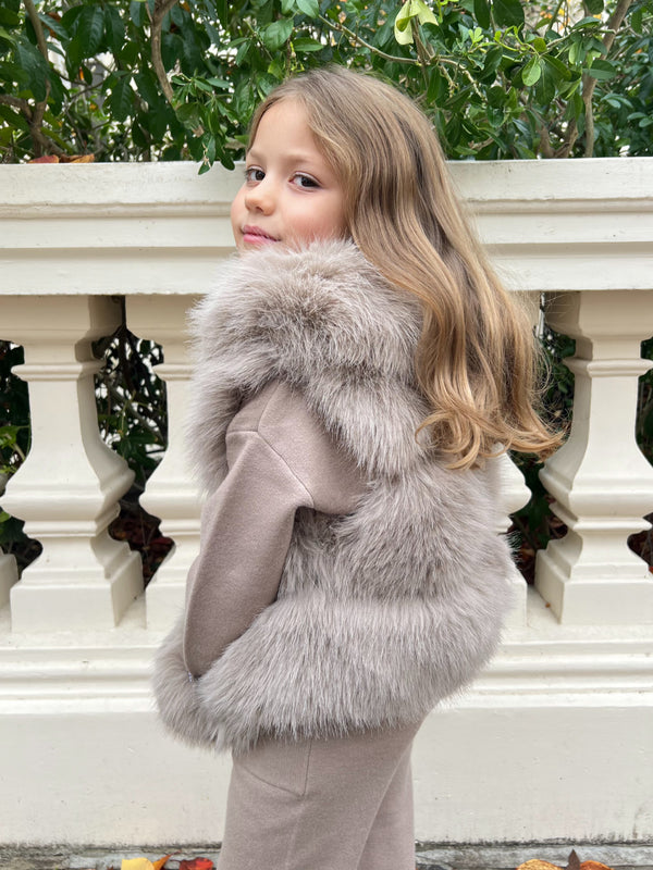 Childrens Beige Premium Faux Fur Short Gilet