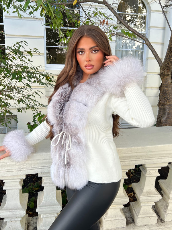 Cream/Two Tone Luxury Fur Cardigan