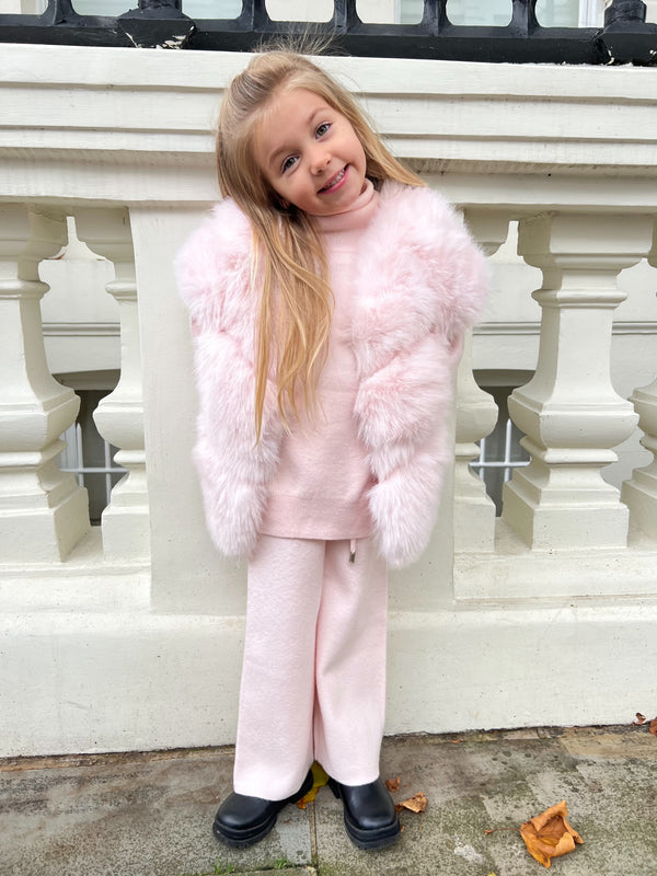 Childrens Baby Pink Premium Faux Fur Short Gilet