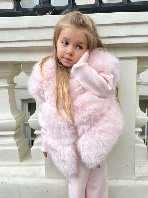 Childrens Baby Pink Premium Faux Fur Short Gilet