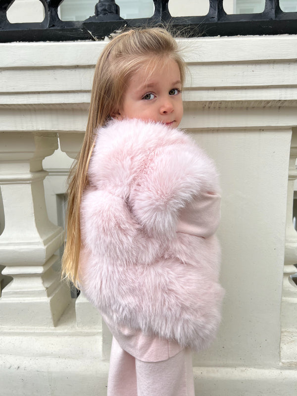 Childrens Baby Pink Premium Faux Fur Short Gilet