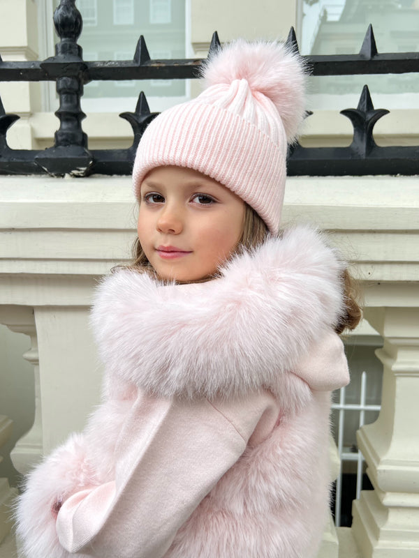 Childrens Baby Pink Premium Faux Fur Bobble Hat