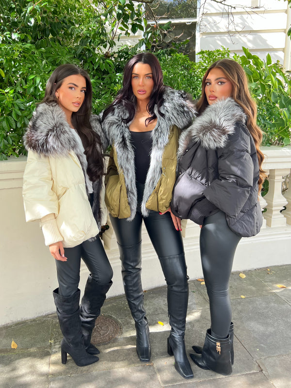 Black Luxury Fur Trim Jacket