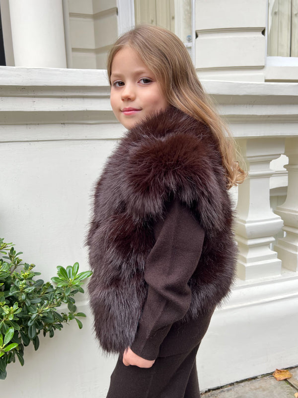 Childrens Chocolate Premium Faux Fur Short Gilet