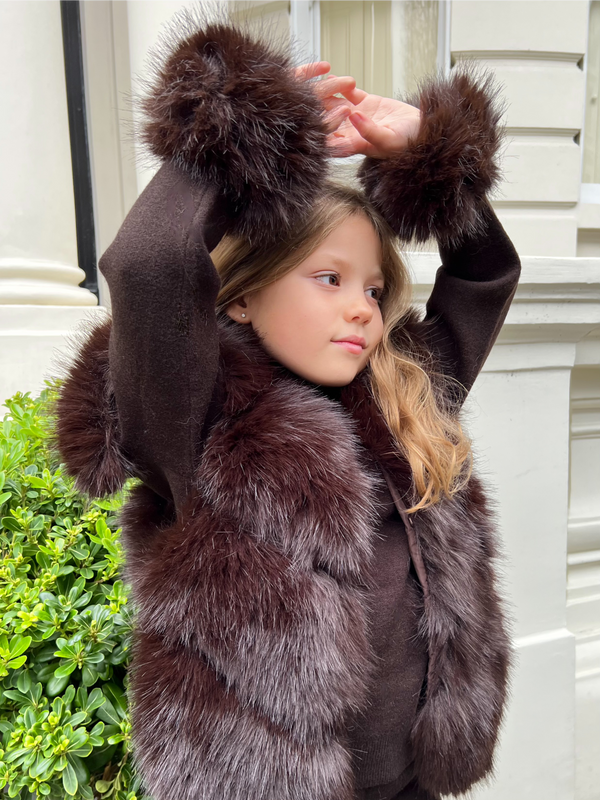 Childrens Chocolate Snap Band Premium Faux Fur Cuffs
