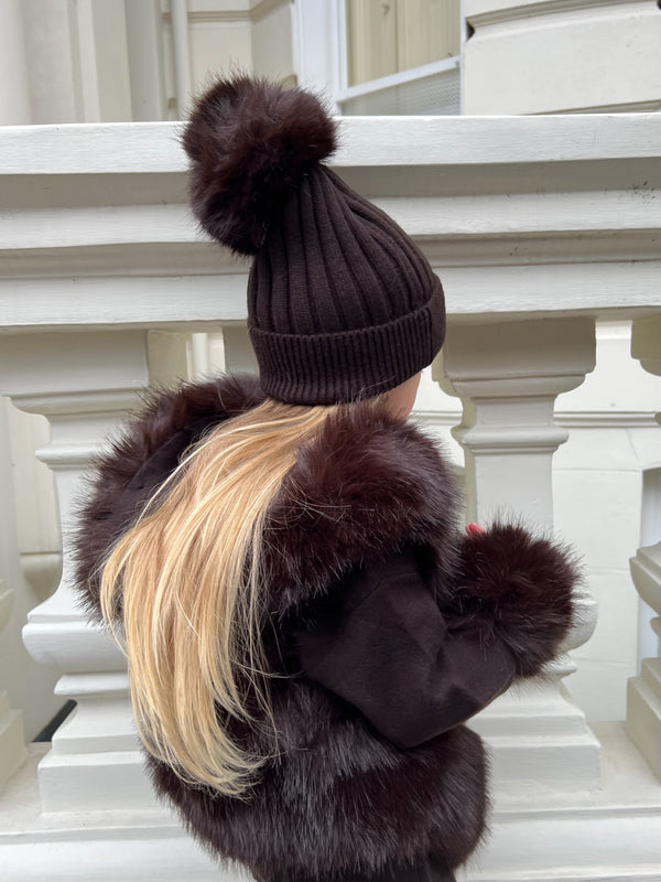 Childrens Chocolate Premium Faux Fur Bobble Hat