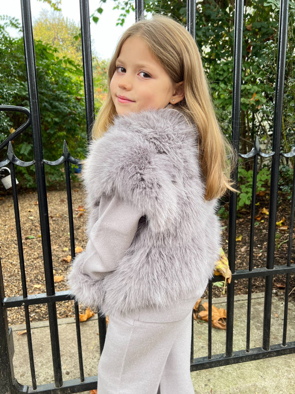 Childrens Light Grey Premium Faux Fur Short Gilet