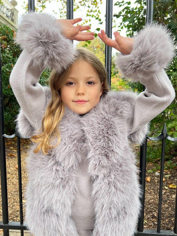 Childrens Light Grey Snap Band Premium Faux Fur Cuffs