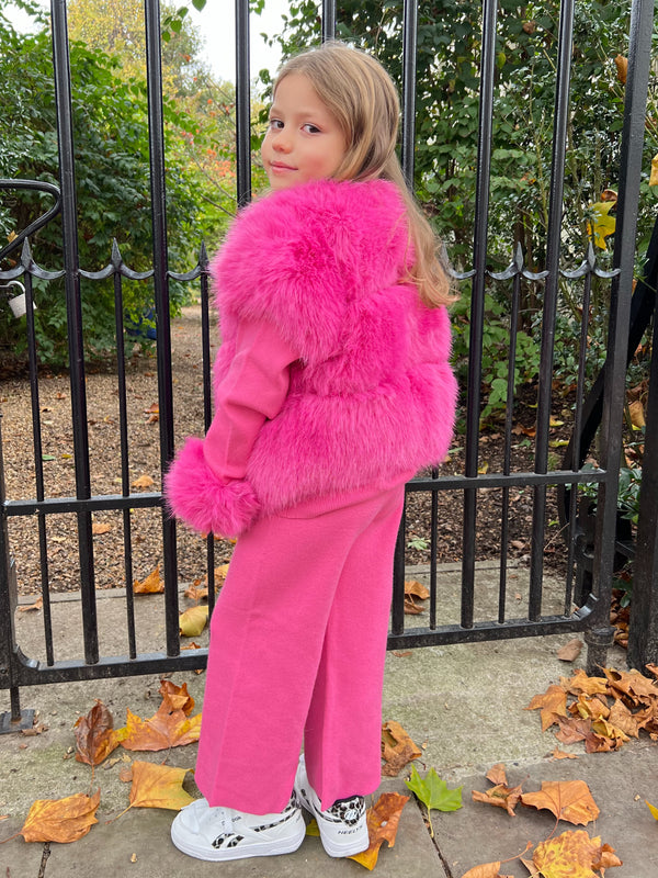 Childrens Hot Pink Premium Faux Fur Short Gilet