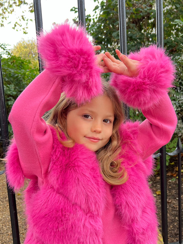 Childrens Hot Pink Snap Band Premium Faux Fur Cuffs