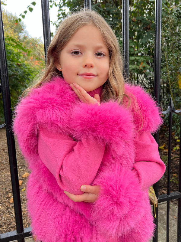 Childrens Hot Pink Snap Band Premium Faux Fur Cuffs