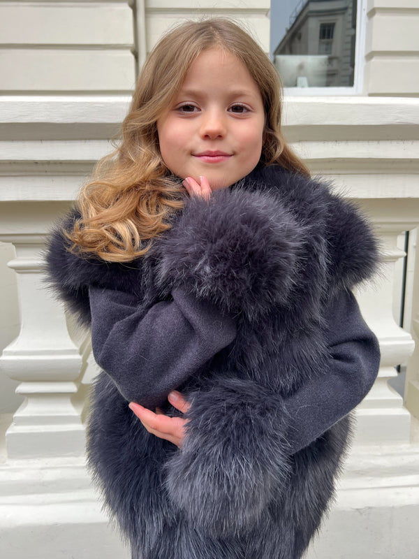 Childrens Charcoal Snap Band Premium Faux Fur Cuffs