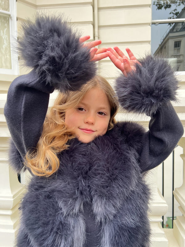 Childrens Charcoal Snap Band Premium Faux Fur Cuffs