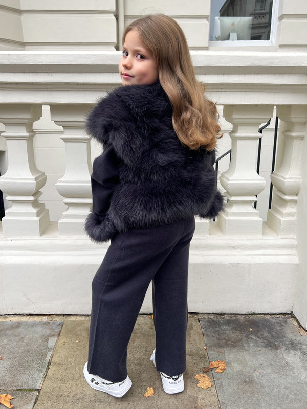 Childrens Charcoal Premium Faux Fur Short Gilet