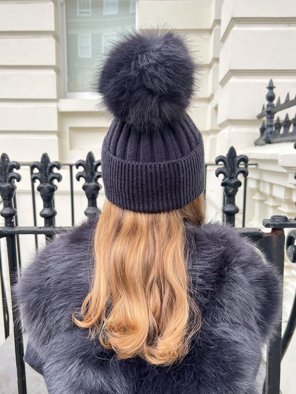 Childrens Charcoal Premium Faux Fur Bobble Hat