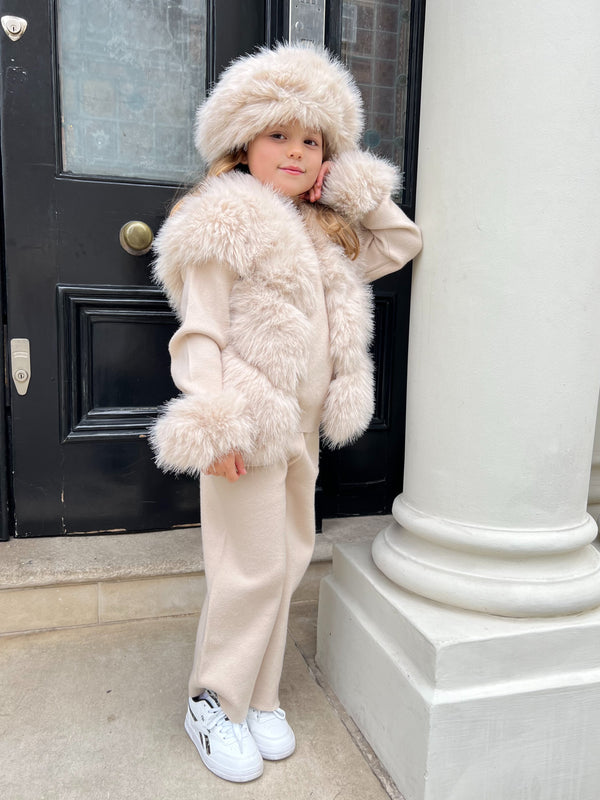 Childrens Light Beige Premium Faux Fur Short Gilet