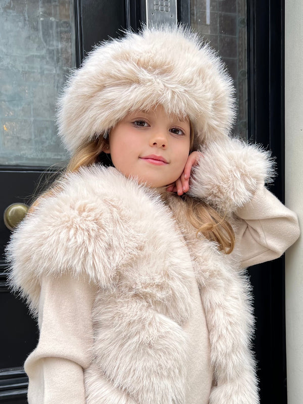 Childrens Light Beige Snap Band Premium Faux Fur Cuffs