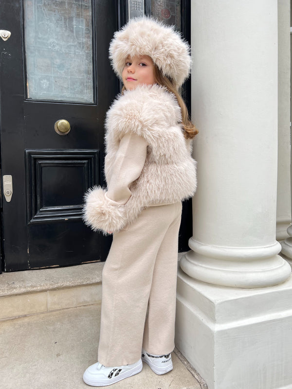 Childrens Light Beige Premium Faux Fur Short Gilet