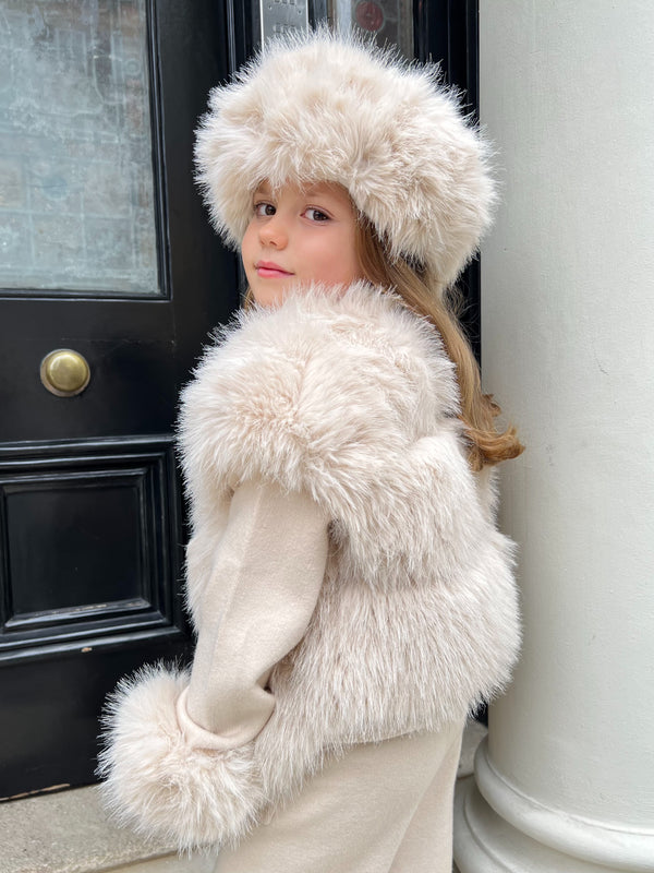 Childrens Light Beige Premium Faux Fur Short Gilet