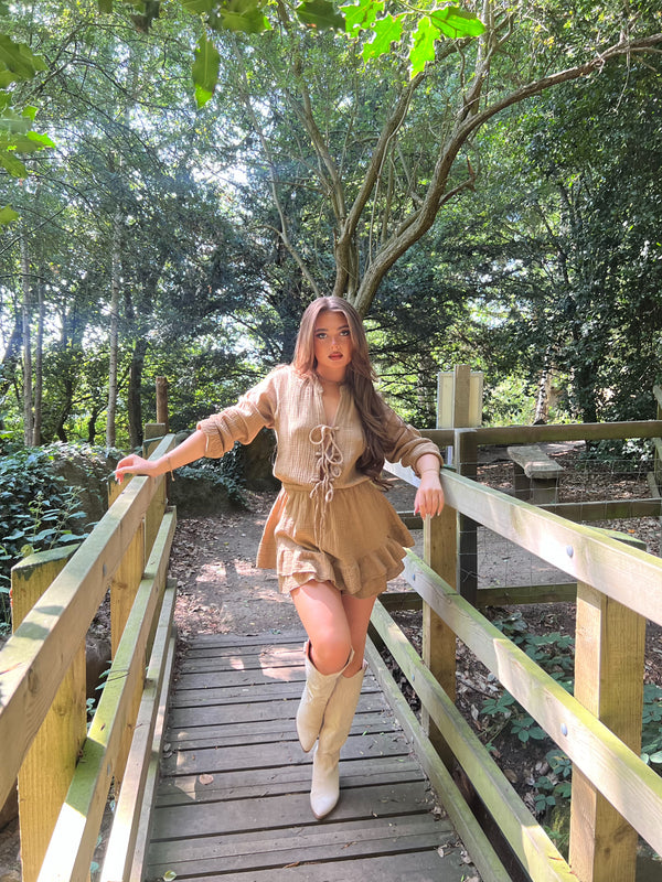 Beige Knee High Embroidered Cowboy Boots