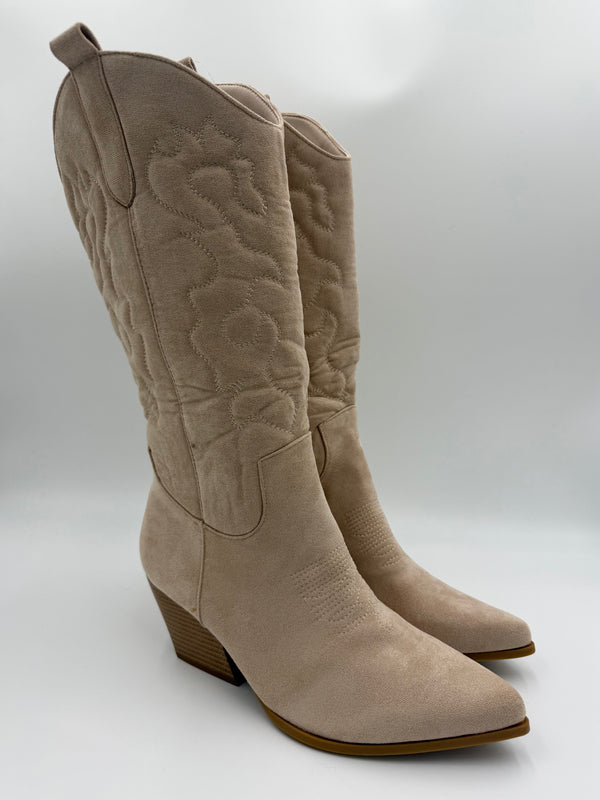 Beige Suede Effect Soft Feel Cowboy Boots in Beige / 41/8 - HL London