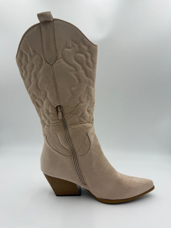 Beige Suede Effect Soft Feel Cowboy Boots in Beige / 41/8 - HL London