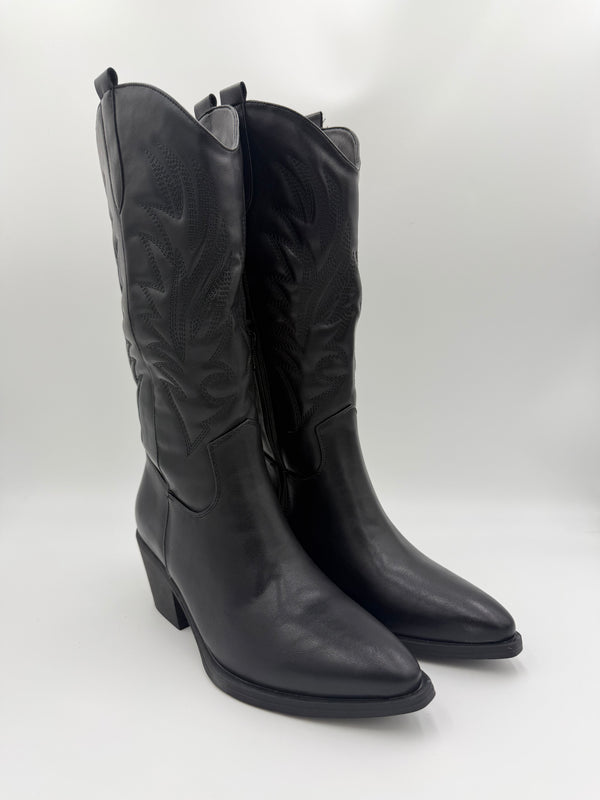 Black Faux Leather Cowboy Boots in Black / 40/7 - HL London